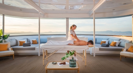 Agape Rose, a 48m-long mini cruiser with 12 cabins, gym, sauna, and a study room